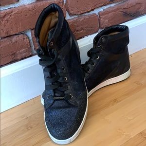 Jimmy Choo high top black glitter sneakers